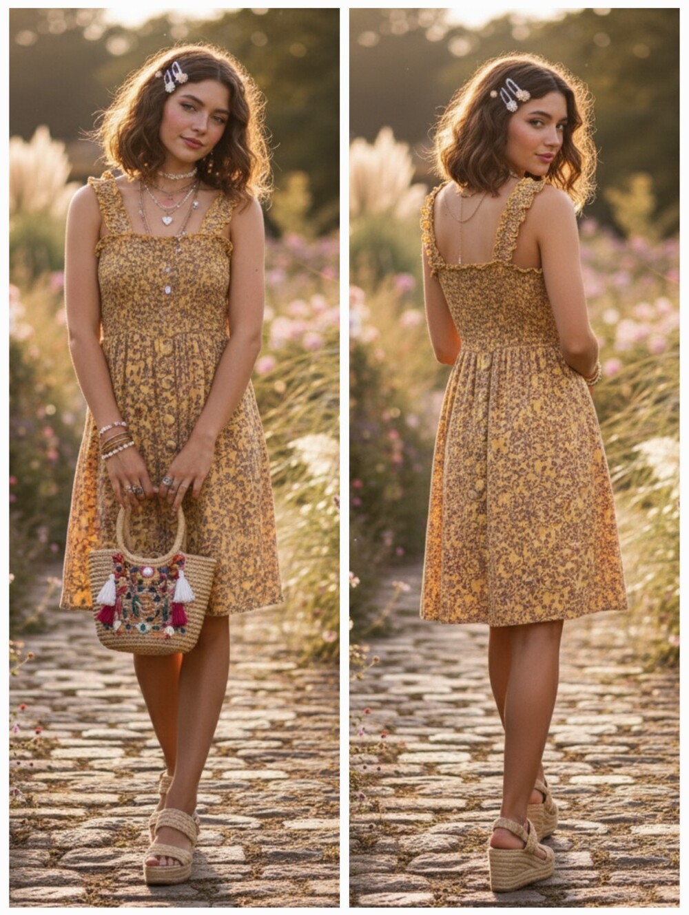 NWOT Unbranded XS Y2K Bohemian Hippie Coachella Cottagecore Smocked Sun Dress